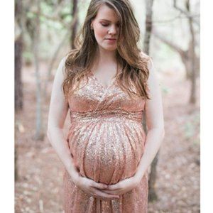 Kate Kasin Rose Gold Sequin Formal Gown, 18W